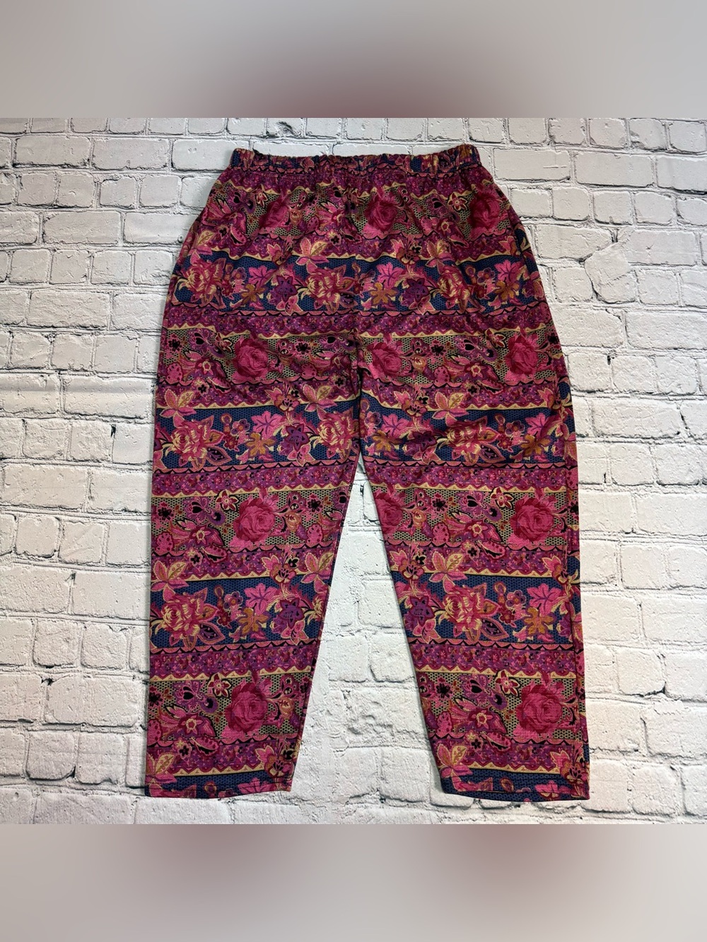 Bohemian Floral Print Elastic Waist Lounge Pants Harem High Waist Size M or L
